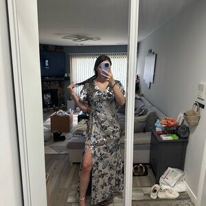 Adrianna Papell Black and Gray Floral Maxi Dress